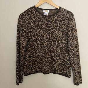 Vintage Talbots Silk Cashmere Cardigan Brown Tan size L Preppy Quiet Luxury Y2K